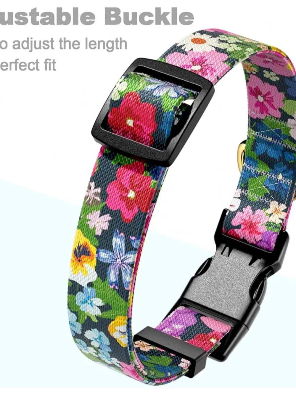 Dog Collar for Small Dogs, Cute Floral Heavy Duty Adjustable Puppy Collar with Q - Picture 6 of 7